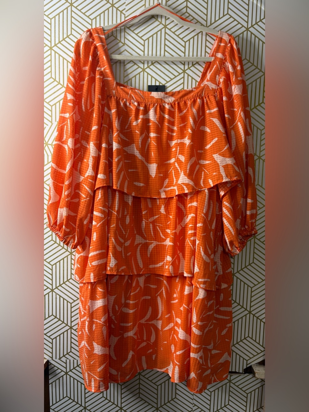 Who What Wear Orange Printed Tiered Dress XXL - Picture 2 of 4